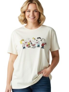 Peanuts Snoopy & Gang T-Shirt Womens 4X Ivory Valentine Hearts Graphic